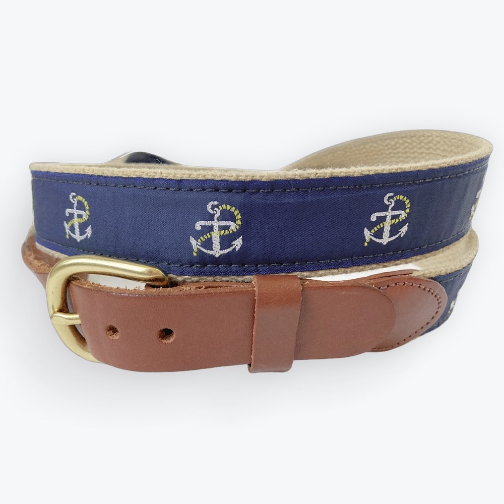 Leather Man LTD Belt Blue Leather/Brass Anchors 42